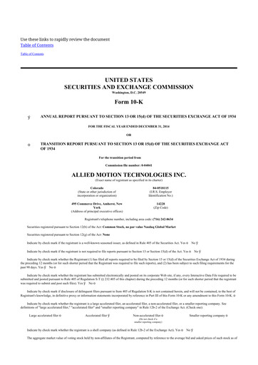 Thumbnail Allient 10-K Annual Report 2014