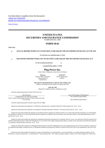 Thumbnail Plug Power 10-K Annual Report 2014