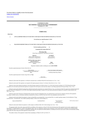 Thumbnail Trevena 10-K Annual Report 2014