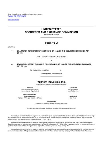 Thumbnail Valmont Industries
 10-Q Quarterly Report FY2015 