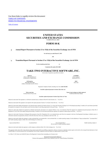 Thumbnail Take-Two Interactive
 10-K Annual Report 2015