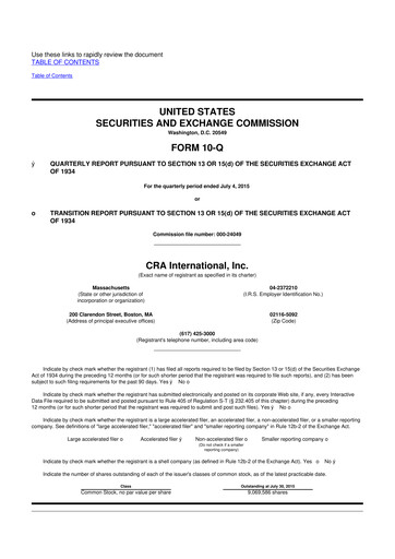 Thumbnail CRA International
 10-Q Quarterly Report FY2015 