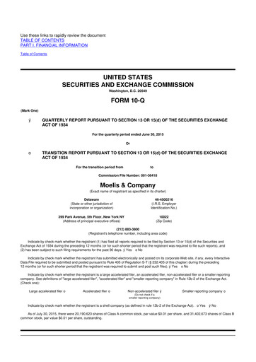 Thumbnail Moelis & Company 10-Q Quarterly Report FY2015 