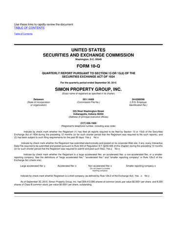 Thumbnail Simon Property Group 10-Q Quarterly Report FY 