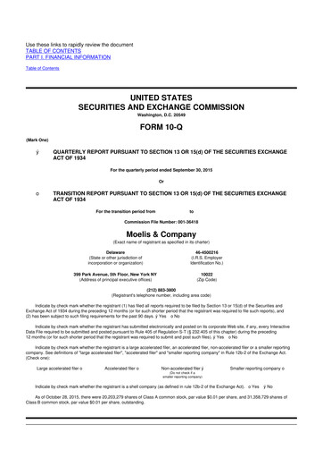 Thumbnail Moelis & Company 10-Q Quarterly Report FY2015 
