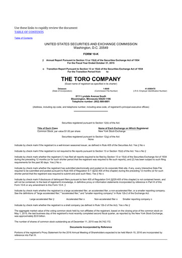 Thumbnail The Toro Company
 10-K Annual Report 2015