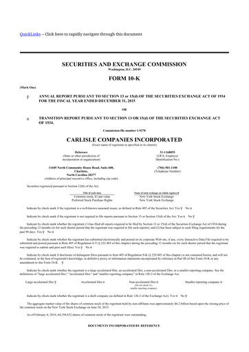 Thumbnail Carlisle Companies
 10-K Annual Report 2015