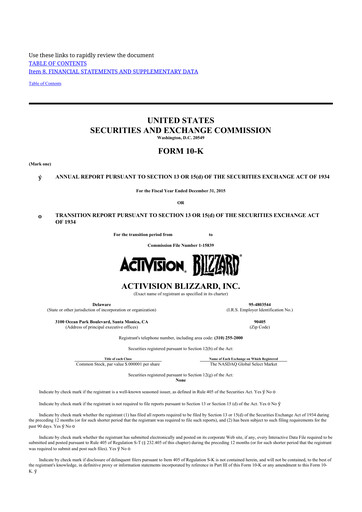 Thumbnail Activision Blizzard 10-K Annual Report 2015