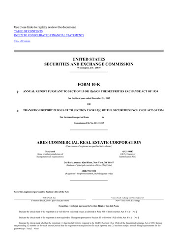 Thumbnail Ares Commercial Real Estate 10-K Annual Report 2015
