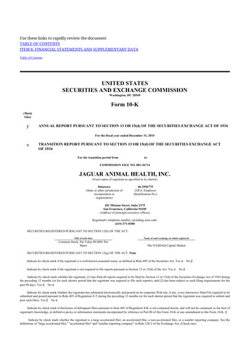 Miniature Jaguar Health 10-K Rapport annuel 2015