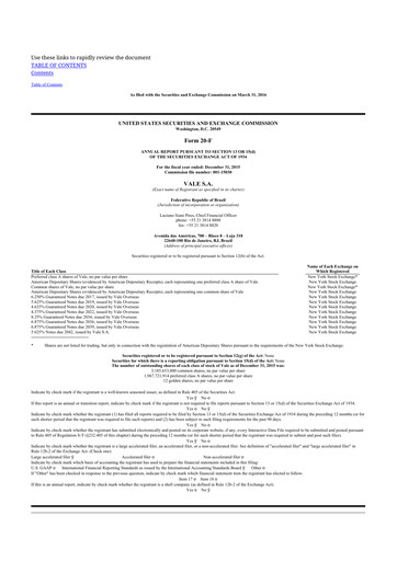 Thumbnail Vale 20-F Annual Report 