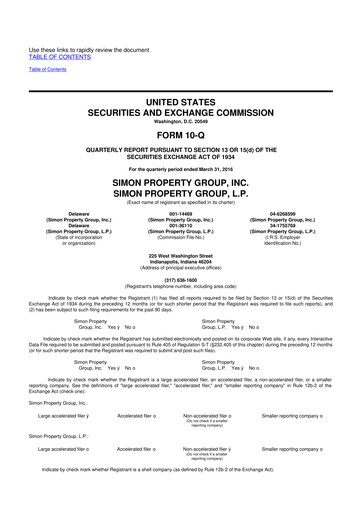 Thumbnail Simon Property Group 10-Q Quarterly Report FY 