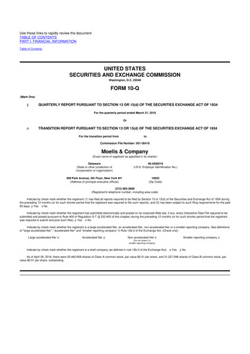Thumbnail Moelis & Company 10-Q Quarterly Report FY2016 