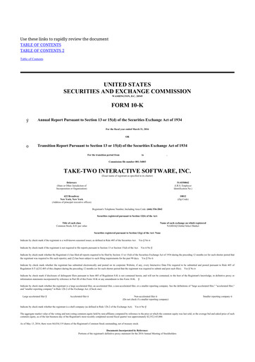 Thumbnail Take-Two Interactive
 10-K Annual Report 2016