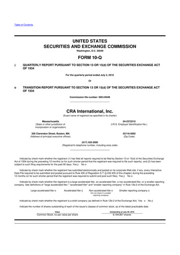 Thumbnail CRA International
 10-Q Quarterly Report FY2016 