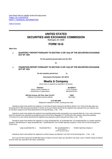 Thumbnail Moelis & Company 10-Q Quarterly Report FY2016 
