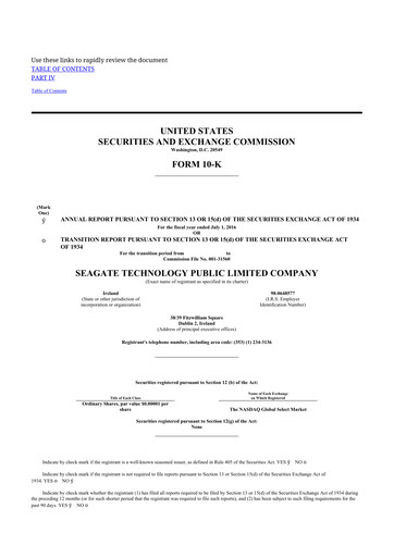 Thumbnail Seagate Technology 10-K Annual Report 2016