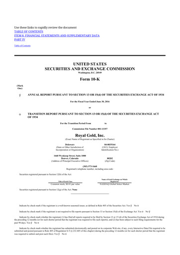 Thumbnail Royal Gold
 10-K Annual Report 2016