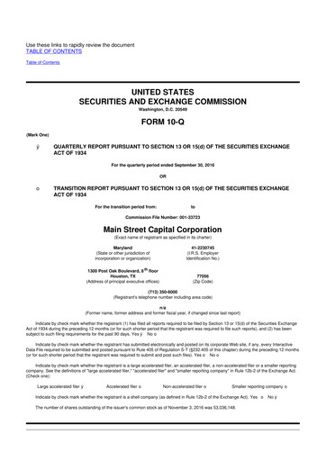 Thumbnail Main Street Capital
 10-Q Quarterly Report FY 