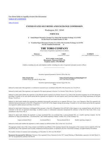 Thumbnail The Toro Company
 10-K Annual Report 2016