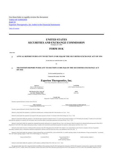 Thumbnail Esperion Therapeutics 10-K Annual Report 2016