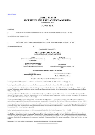 Thumbnail Insmed 10-K Annual Report 2016