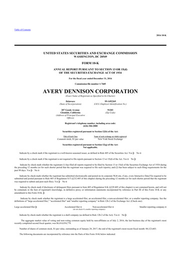 Miniature Avery Dennison
 10-K Rapport annuel 2016