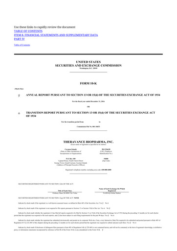 Thumbnail Theravance Biopharma
 10-K Annual Report 2016