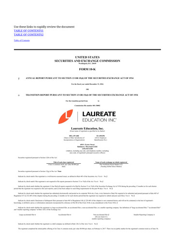 Miniature Laureate Education
 10-K Rapport annuel 