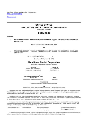 Thumbnail Main Street Capital
 10-Q Quarterly Report FY 