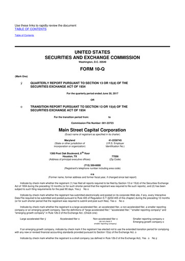 Thumbnail Main Street Capital
 10-Q Quarterly Report FY 