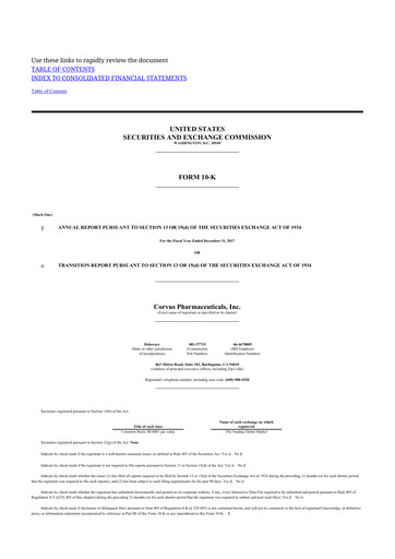 Thumbnail Corvus Pharmaceuticals
 10-K Annual Report 2017