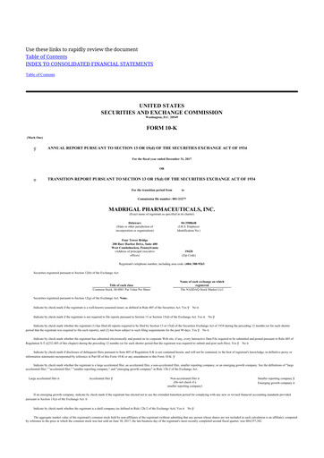 Vorschaubild Madrigal Pharmaceuticals
 10-K Jahresbericht 2017