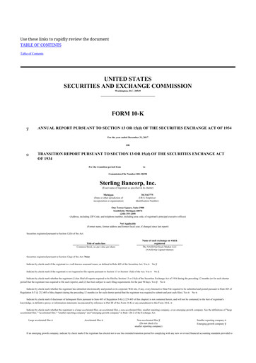 Thumbnail Sterling Bancorp 10-K Annual Report 