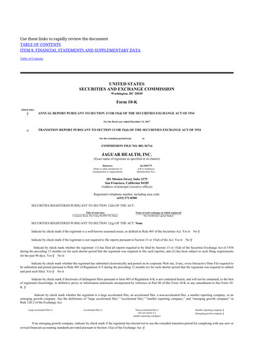 Miniature Jaguar Health 10-K Rapport annuel 2017