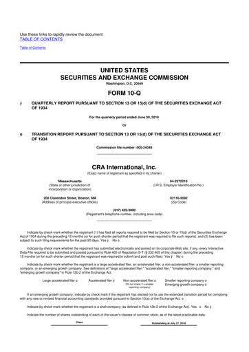 Thumbnail CRA International
 10-Q Quarterly Report FY2018 