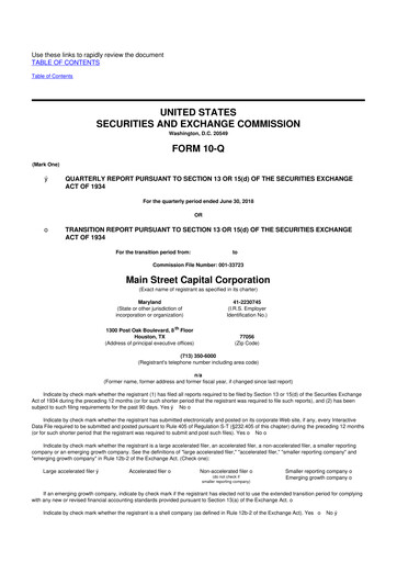 Thumbnail Main Street Capital
 10-Q Quarterly Report FY 