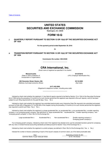 Thumbnail CRA International
 10-Q Quarterly Report FY2018 