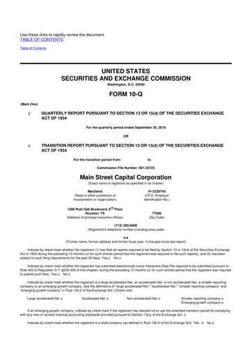 Thumbnail Main Street Capital
 10-Q Quarterly Report FY 