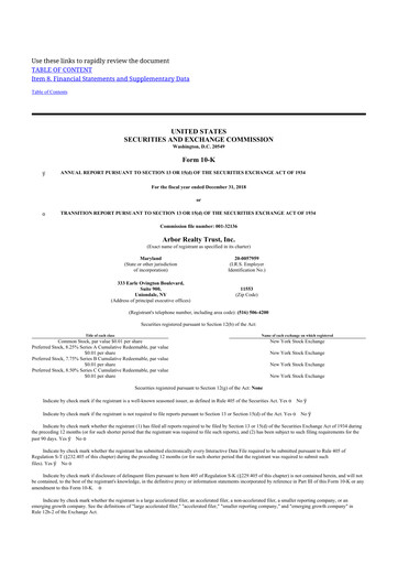 Thumbnail Arbor Realty Trust
 10-K Annual Report 2018