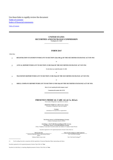 Thumbnail Fresenius Medical Care 20-F Annual Report 2018