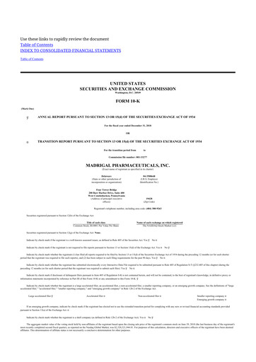 Vorschaubild Madrigal Pharmaceuticals
 10-K Jahresbericht 2018