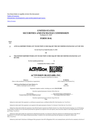 Thumbnail Activision Blizzard 10-K Annual Report 2018