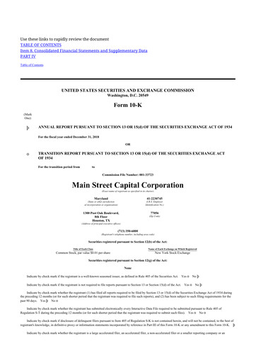 Thumbnail Main Street Capital
 10-K Annual Report 