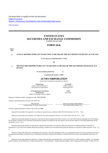 Thumbnail ACNB Corporation
 10-K Annual Report 2018