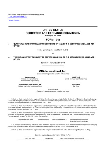 Thumbnail CRA International
 10-Q Quarterly Report FY2019 