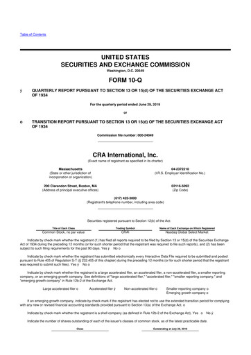 Thumbnail CRA International
 10-Q Quarterly Report FY2019 