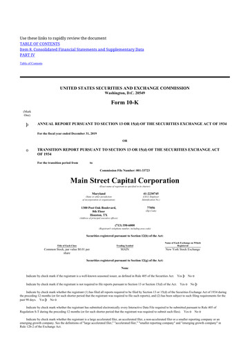 Thumbnail Main Street Capital
 10-K Annual Report 