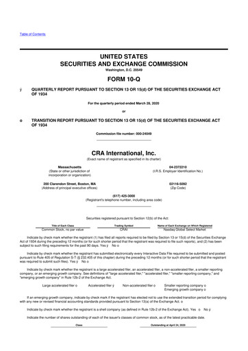 Thumbnail CRA International
 10-Q Quarterly Report FY2020 
