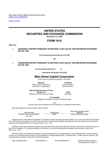 Thumbnail Main Street Capital
 10-Q Quarterly Report FY 